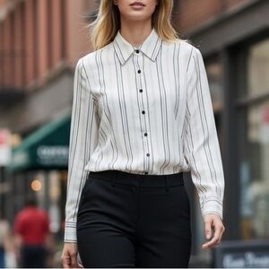 Miss Tee White Blouse with Black Stripes